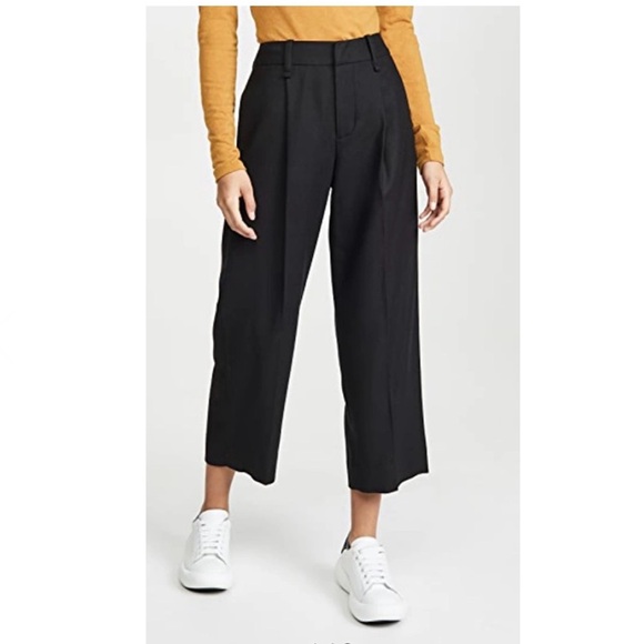Vince Pleat Front Crop Black Wide Leg Pants - Picture 1 of 16